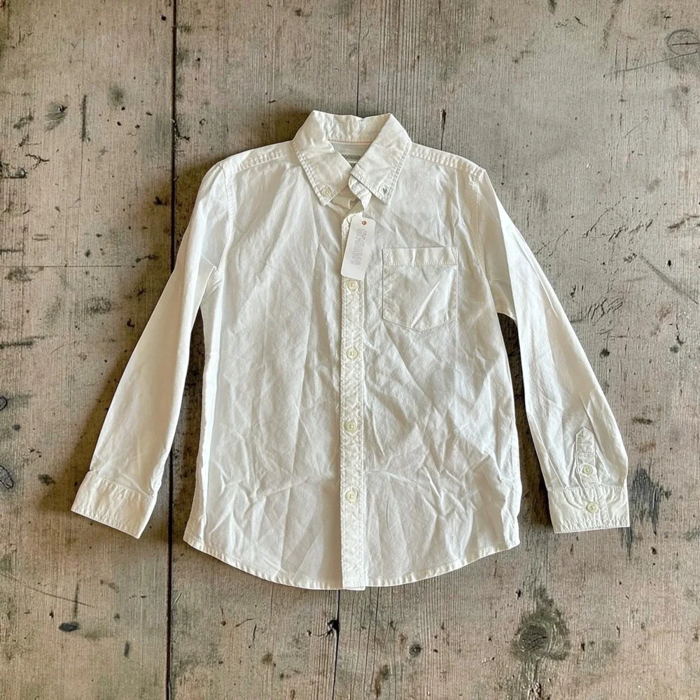 Gymboree Boys White Long Sleeve‎ Button Down Cotton Shirt Size S 5-6 NWT